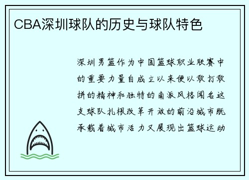 CBA深圳球队的历史与球队特色