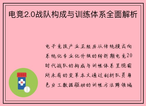 电竞2.0战队构成与训练体系全面解析